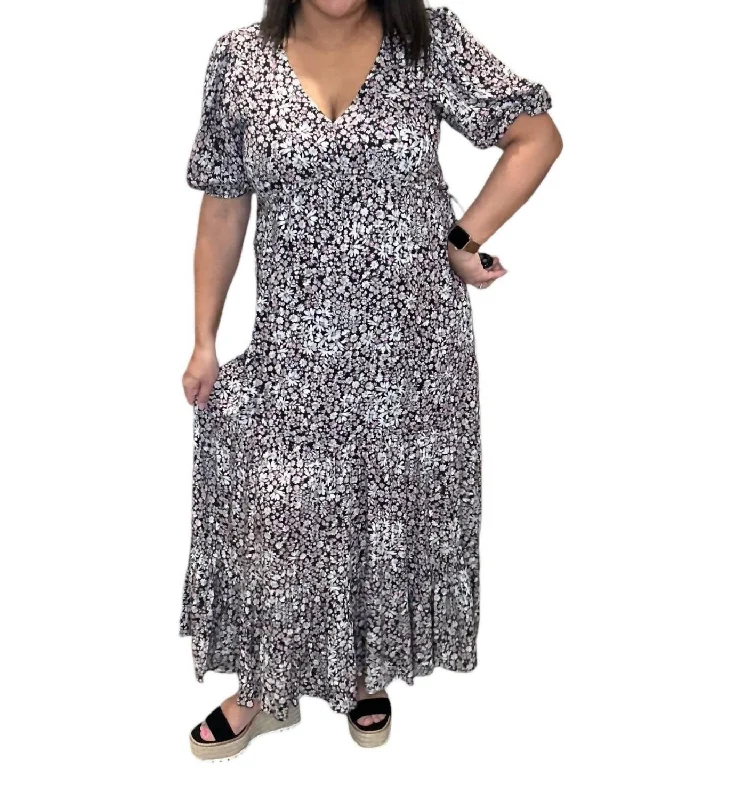 Special Discount Short Sleeve Seventies Daisy Maxi Dress In Black