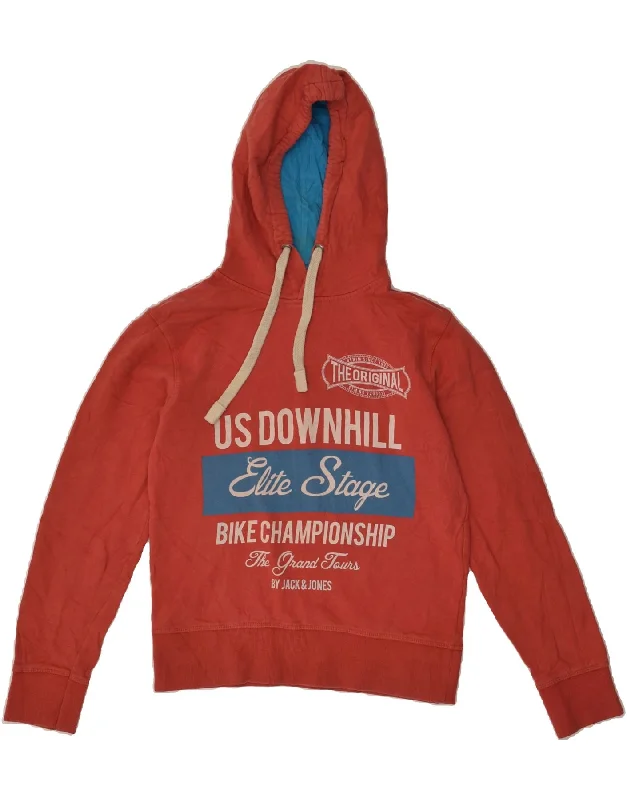 New Arrival JACK & JONES Womens Graphic Hoodie Jumper UK 10 Small Red Cotton