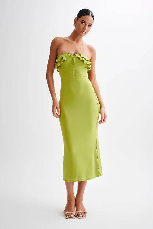 Low Prices Bea Strapless Slinky Ruffle Midi Dress - Apple