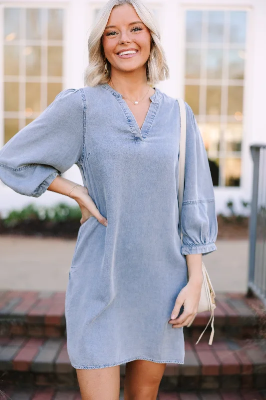 Instant Savings Be Your Own Person Denim Blue Shift Dress
