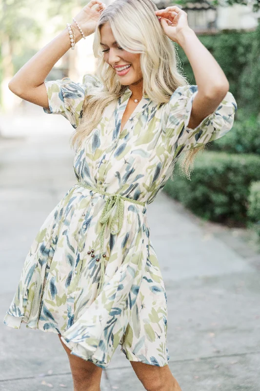 Can't Miss Little Bit Of Love Olive Green Floral Dress