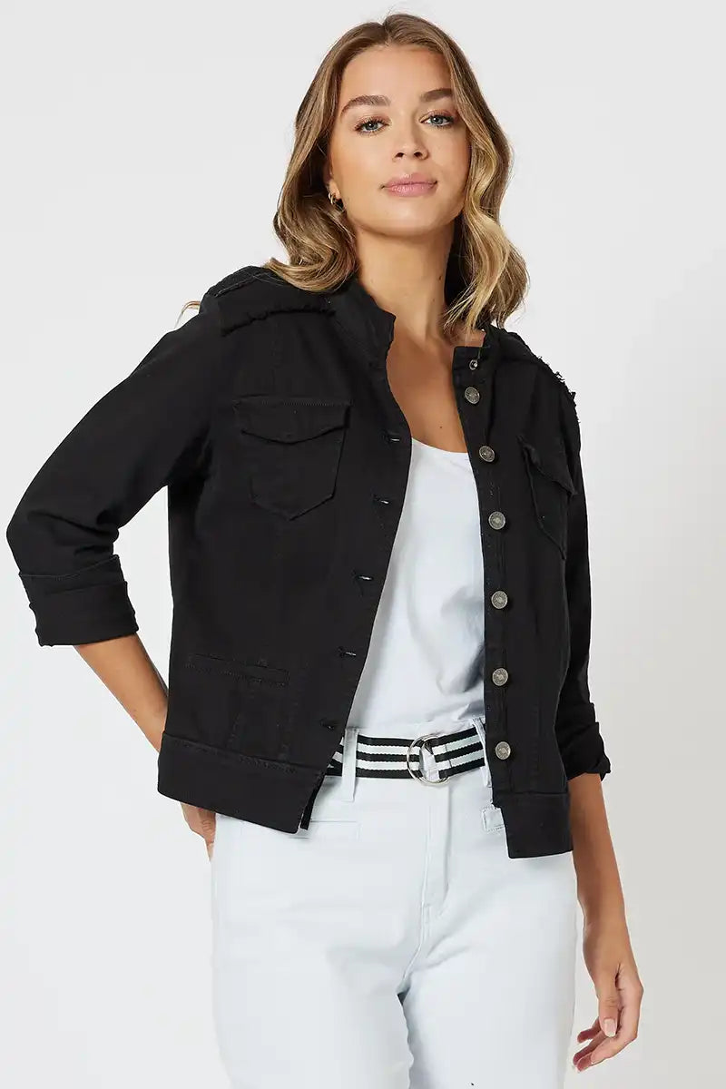 Must-Have Deals Military Denim Jacket - Black