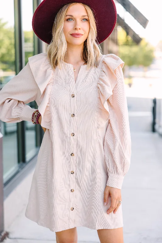 Fantastic Offers Never Too Late Ecru White Corduroy Dress