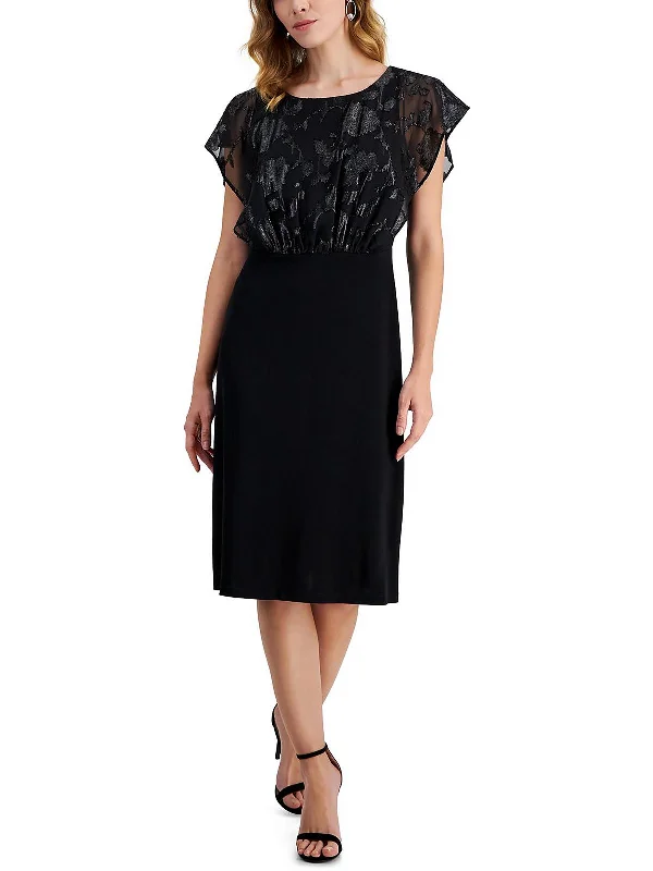 Buy Now Petites Womens Embroidered Cap Sleeves Sheath Dress