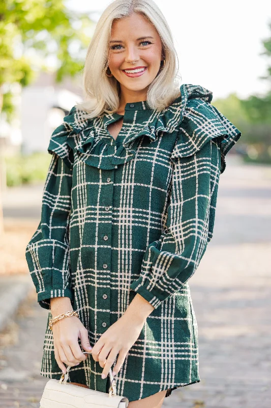 New Arrival It's A Gift Hunter Green Plaid Dress