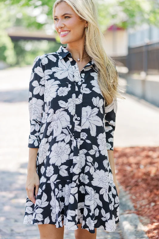 Final Clearance Share Your Story Black Floral Shirt Dress
