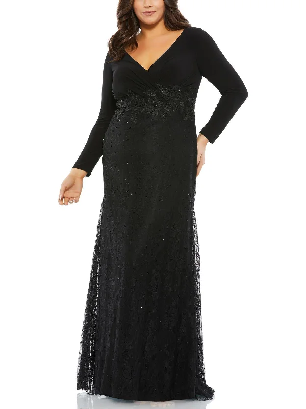 Friends and Family Sale Plus Womens Lace Embellished Evening Dress