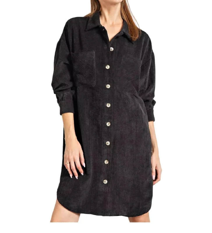 Unmissable Offer Corduroy Button Up Shirt Dress In Black
