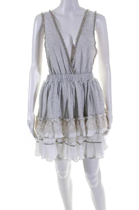 Best Bargains CHIO Womens Halter Embroidered Dress - Silver