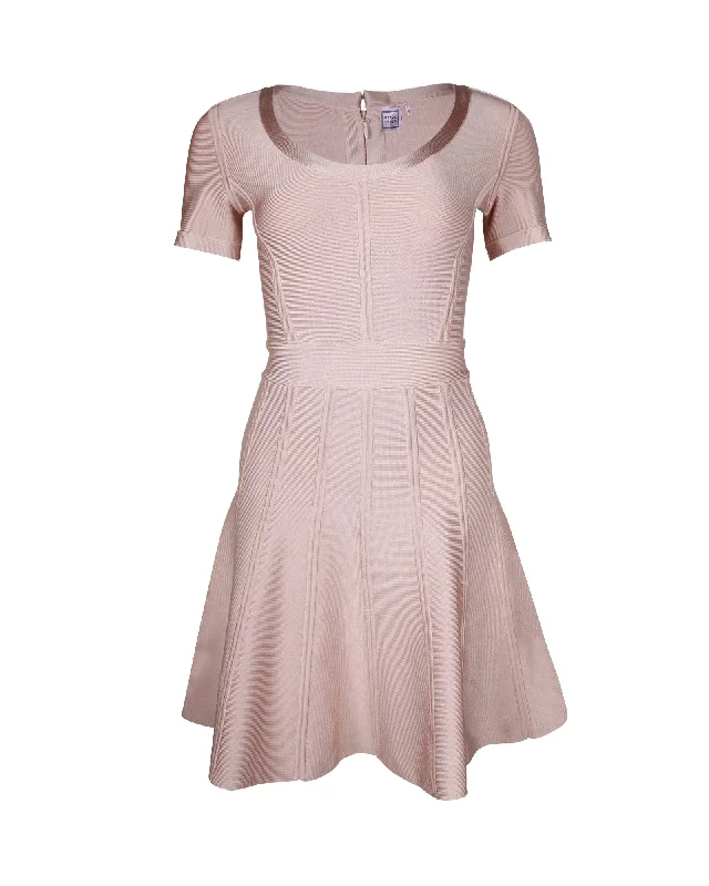 Deal Explosion Herve Leger Trish A-Line Mini Dress in Pastel Pink Rayon