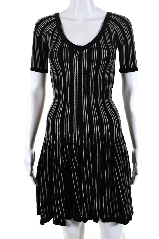 Price Cut Cushnie Et Ochs Women's Short Sleeve Striped Mini Dress Black White
