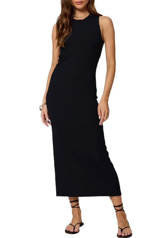 Markdowns Wide Rib High Neck Maxi Dress In Black