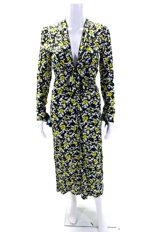 New Deals Proenza Schouler Womens Long Sleeve V Neck Midi Dress Black White Yellow