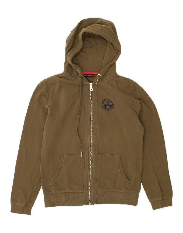 Grand Opening Sale NAPAPIJRI Womens Zip Hoodie Sweater UK 14 Medium Khaki Cotton