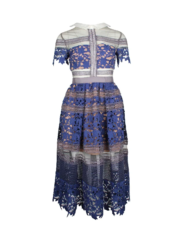 Savings Event Self-Portrait Liliana Midi Dress in Blue Polyester