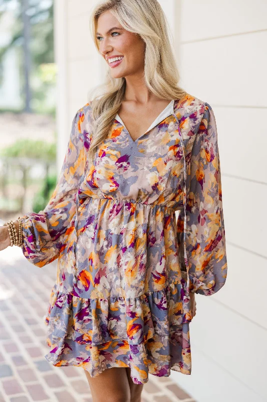 Final Sale Check All The Boxes Gray Abstract Dress