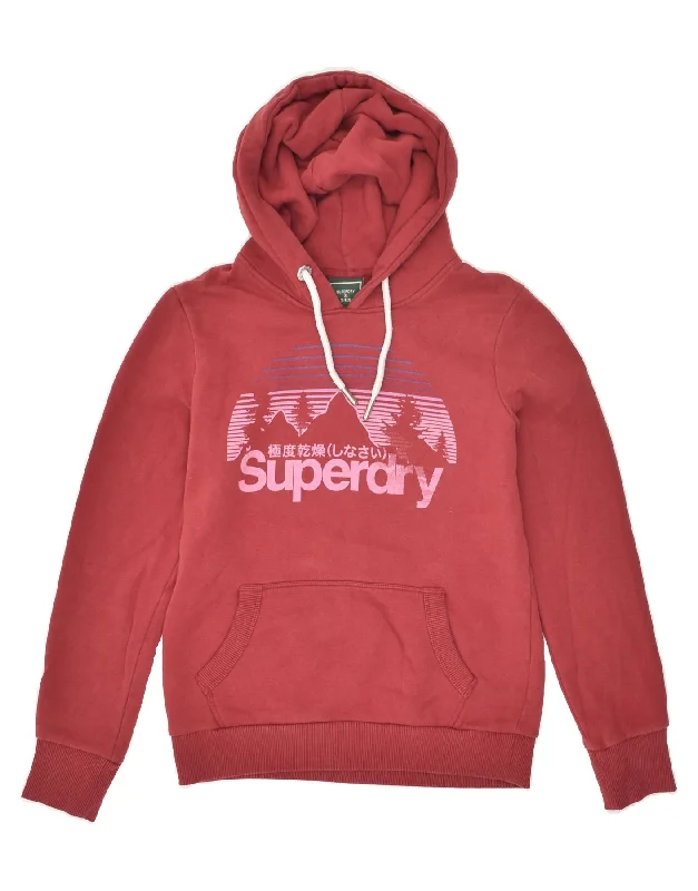TIME-Limited Offer SUPERDRY Womens Graphic Hoodie Jumper UK 10 Small  Red Cotton