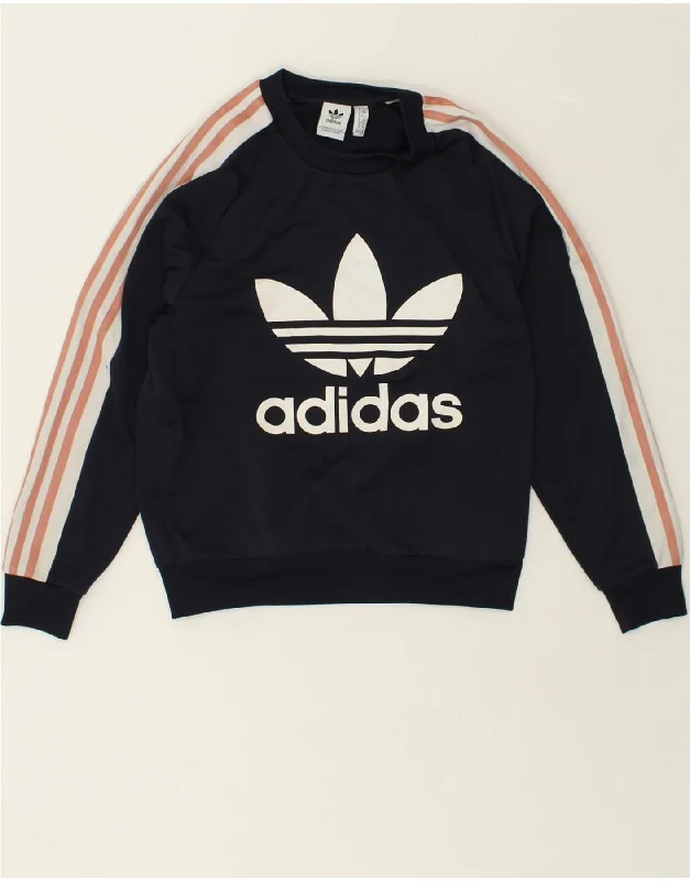 Last Chance ADIDAS Womens Graphic Sweatshirt Jumper UK 4 XS Navy Blue Polyester