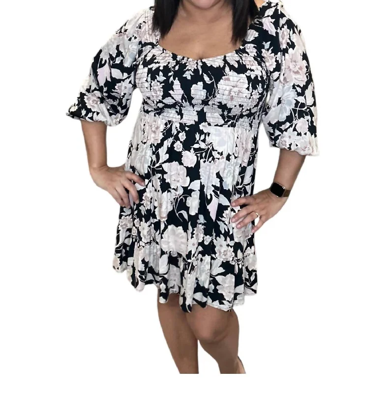 Deal Dash Floral Above The Knee Dress In Black