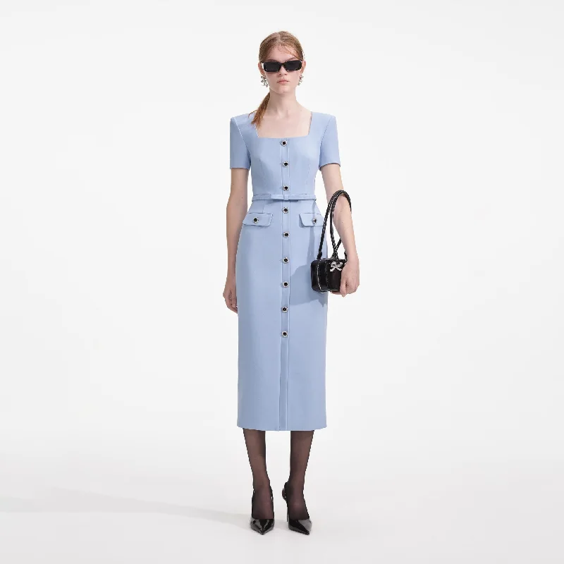 Great Deals Self-portrait - Crepe Button Midi Dress - Blue