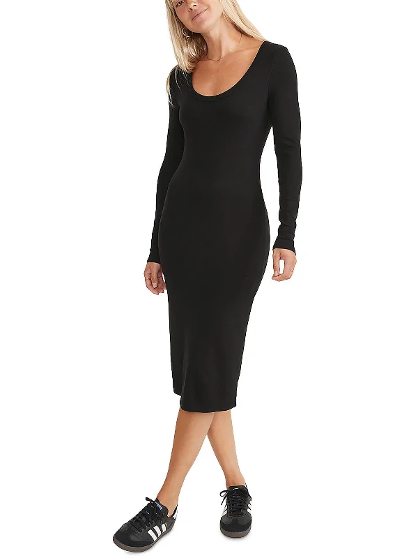 Deal Zone Womens Scoop Neck Long Sleeve Midi Dress