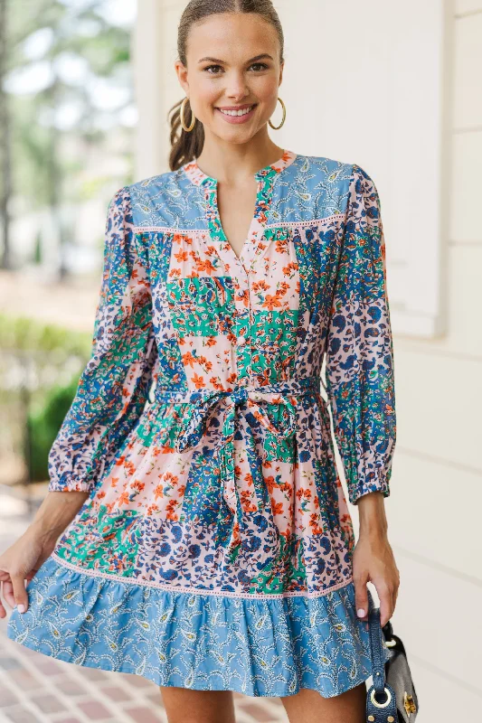 Must-Have Deals Remember It Well Blue Mixed Printed Dress