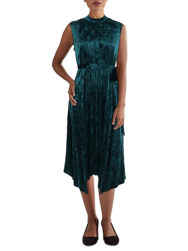 Today’s Deal Petites Womens Velvet Sleeveless Fit & Flare Dress