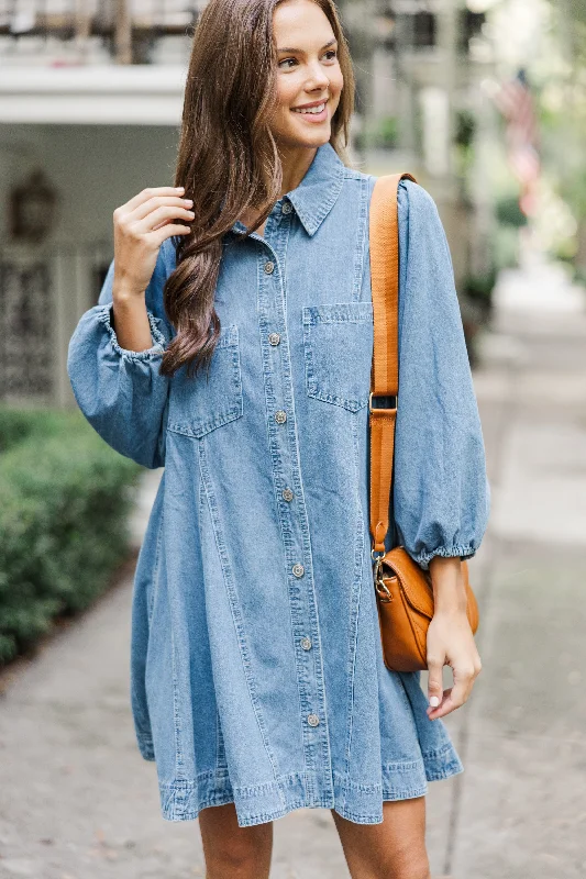 Friends and Family Sale Follow Your Lead Medium Wash Denim Dress