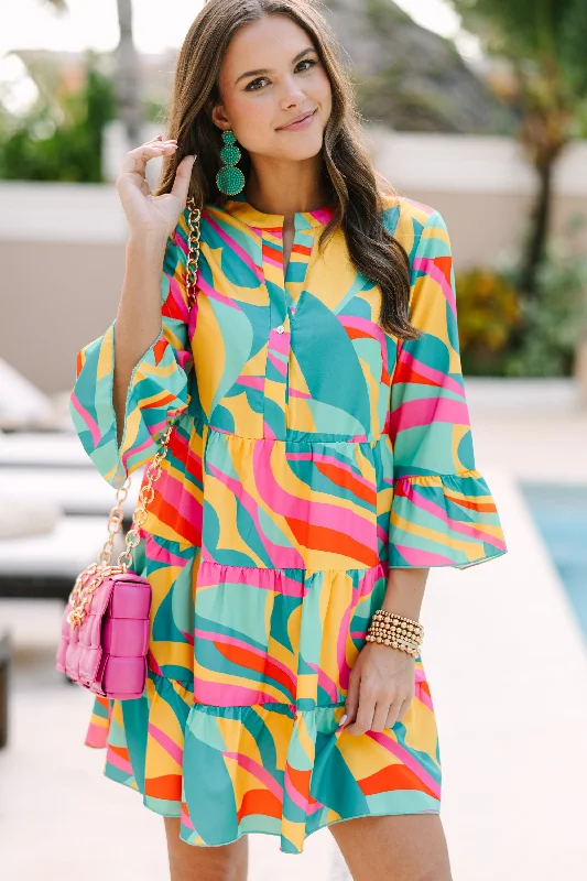 Unmissable Offer Ocean Air Green Abstract Dress