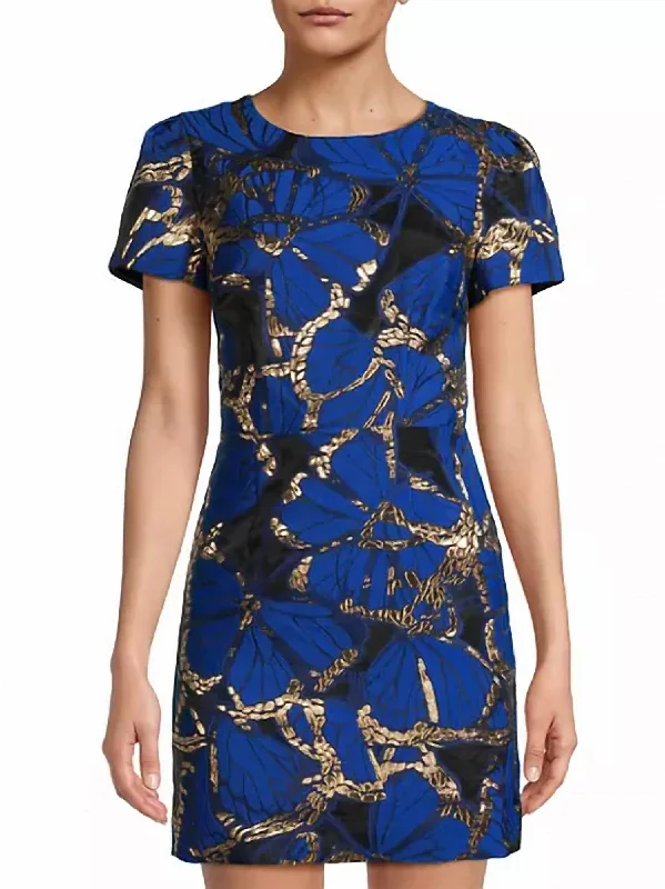 Overstock Rowen Butterfly Jacquard Dress In Multi Blue