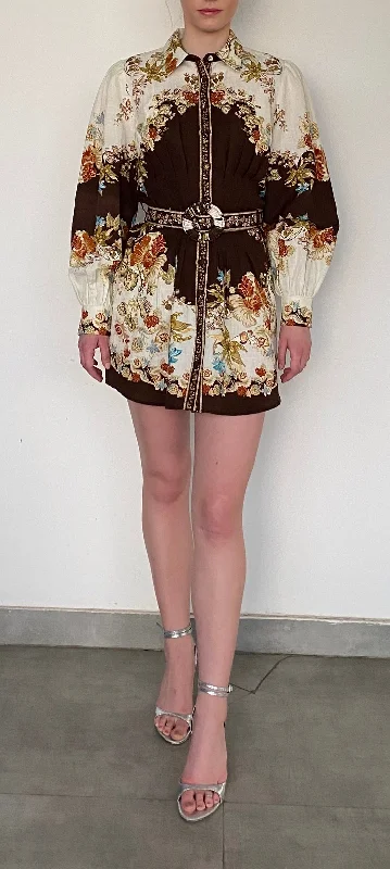 Blowout Sale Hemant and Nandita - Short Dress with Buckle Belt - Brown Mix