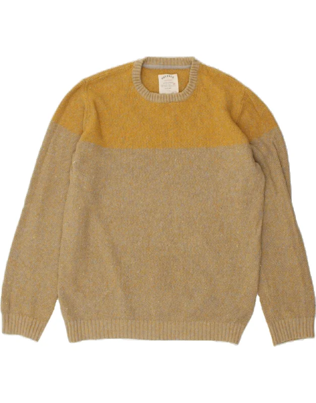 The Best Prices FAT FACE Womens Crew Neck Jumper Sweater UK 16 Large Yellow Colourblock
