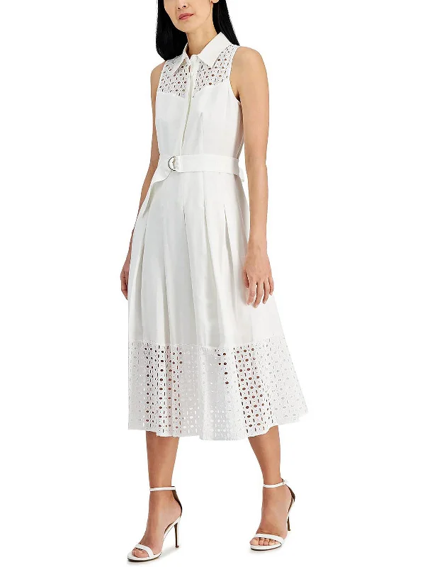 Discount Deals Womens Linen Blend Eyelet Midi Dress
