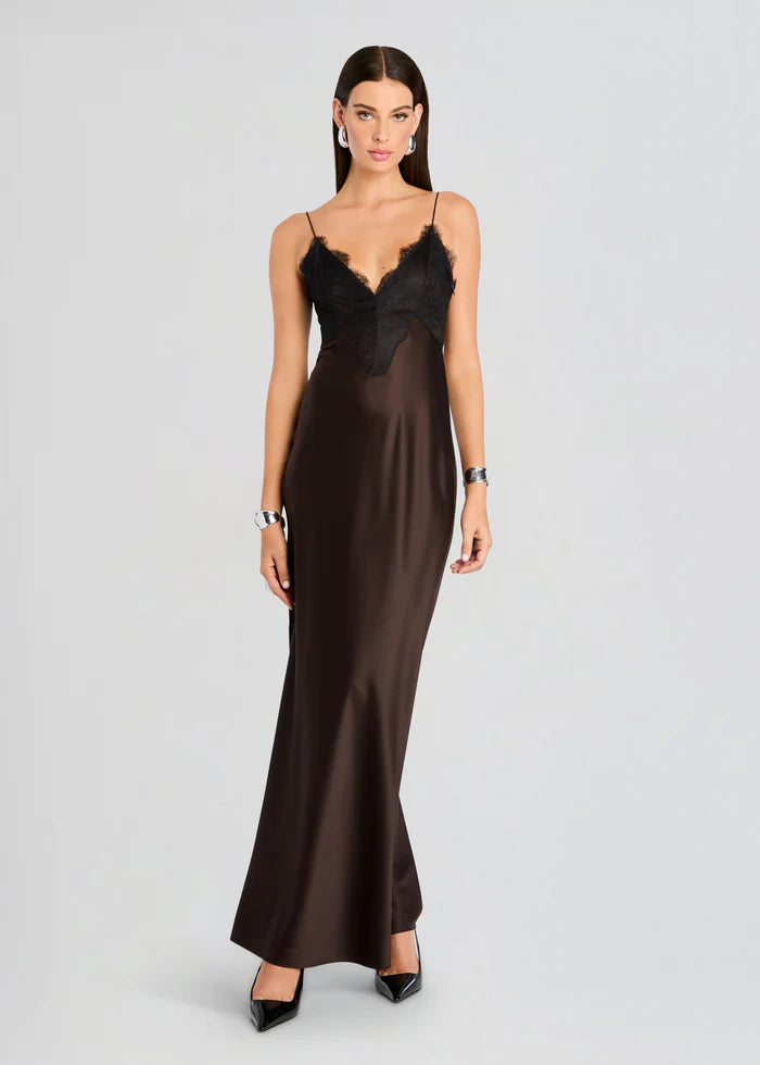 Special Savings SER.O.YA - Grenache Satin Maxi Dress -  Ash Brown