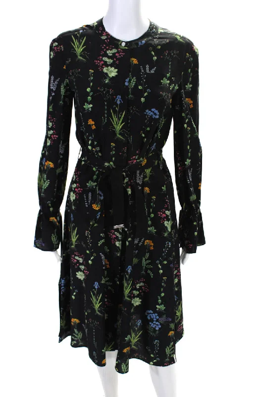 Limited Stock Altuzarra Womens Black Floral Silk Crew Neck Long Sleeve Shift Dress Limited Stock Altuzarra Womens Black Floral Silk Crew Neck Long Sleeve Shift Dress