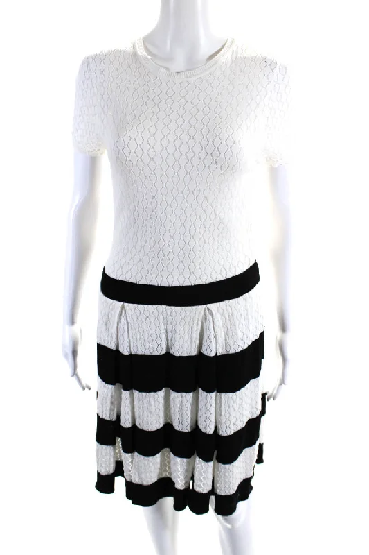 Lowest Prices RED Valentino Womens Striped Sweater Dress White Black Cotton