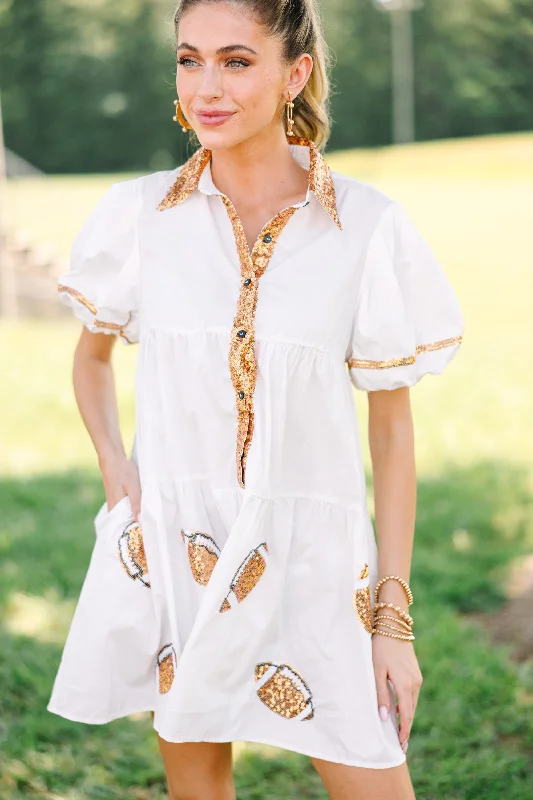 Act Now Pass The Ball White Sequin Football Dress