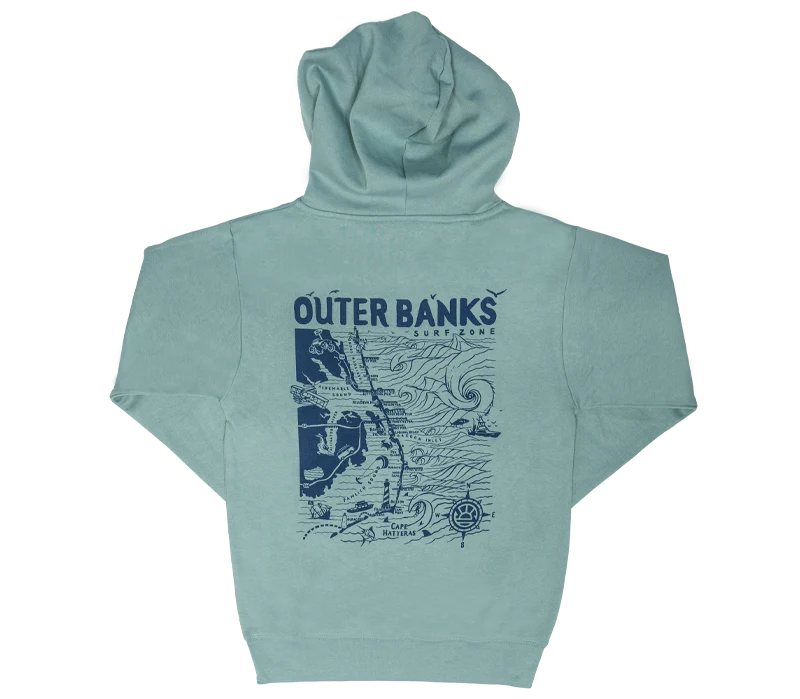 Markdowns REAL Outer Banks Map Wmn's Hooded Sweatshirt-Agave