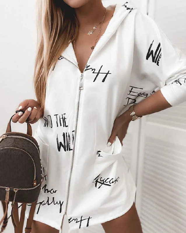 Take Advantage Letter Print Zipper Hoodie Windbreaker Jacket Women