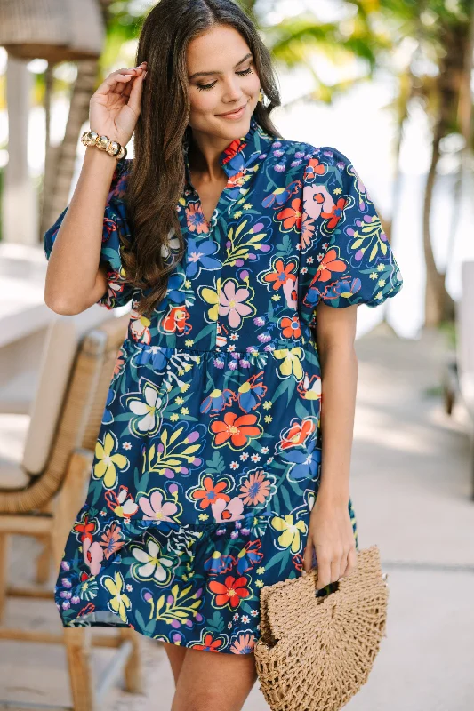 Seasonal Sale When You Know Navy Blue Floral Babydoll Dress