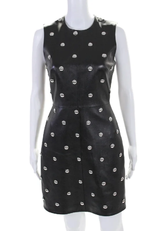 Unmissable Offer Alexander Wang Womens Leather Studded Sleeveless Sheath Dress Black