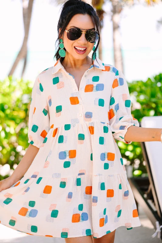 Limited Availability Run Away With Me Cream Abstract Dress