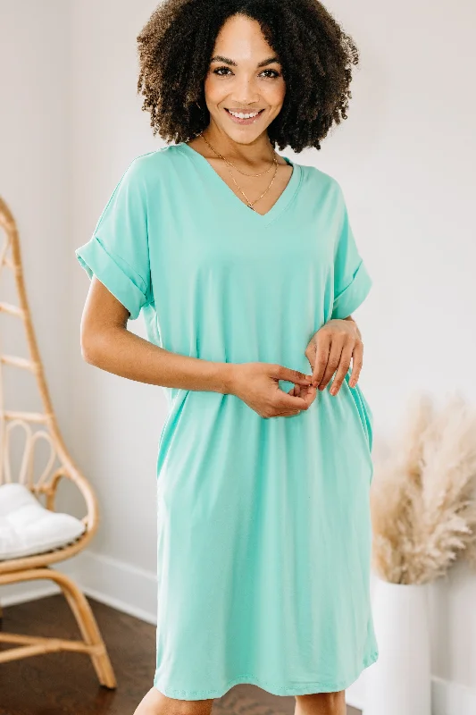 Steals and Deals Everywhere You Go Mint Green T-shirt Dress