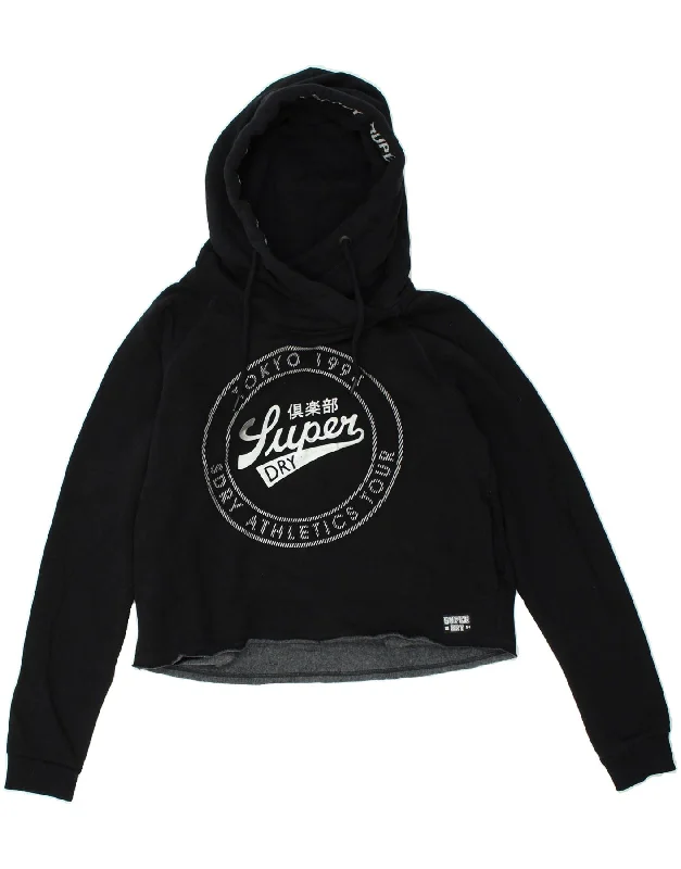 Extra Savings SUPERDRY Womens Crop Graphic Hoodie Jumper Size 14 Large  Navy Blue Cotton