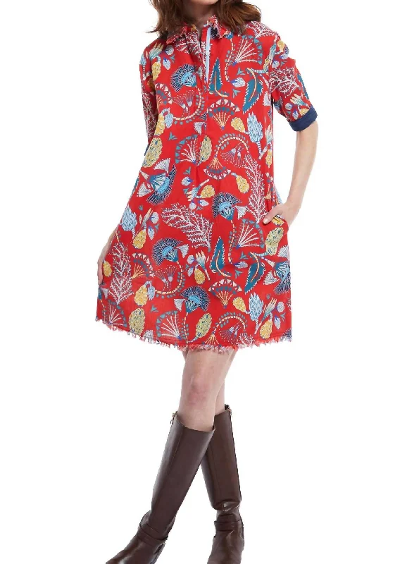 Price Fest Chatham Dress In Red Ground With Foliage