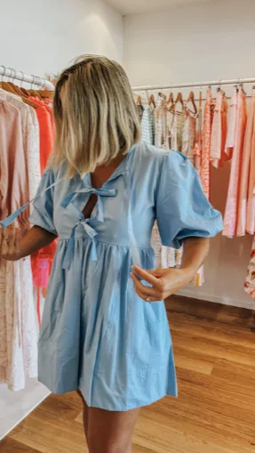 Bargain Prices Sophie Dress Sky Blue Cotton Poplin