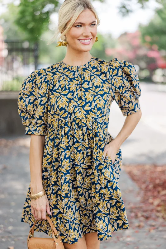 Anniversary Sale Oh So Thankful Navy Floral Babydoll Dress