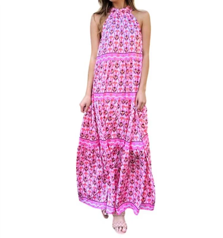 Crazy Deals Fans Cinched Neck Halter Maxi Dress In Tribecca