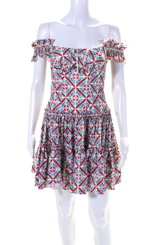 Major Savings Caroline Constas Womens Printed Ruffled Dress Multi Colored