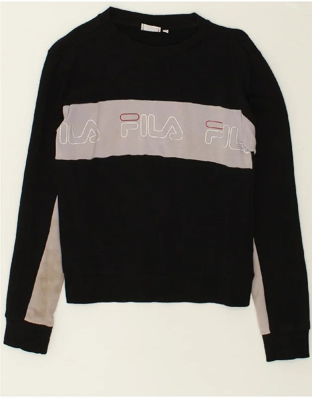 Amazing Deals FILA Womens Graphic Sweatshirt Jumper UK 6 XS Black Colourblock Cotton Amazing Deals FILA Womens Graphic Sweatshirt Jumper UK 6 XS Black Colourblock Cotton